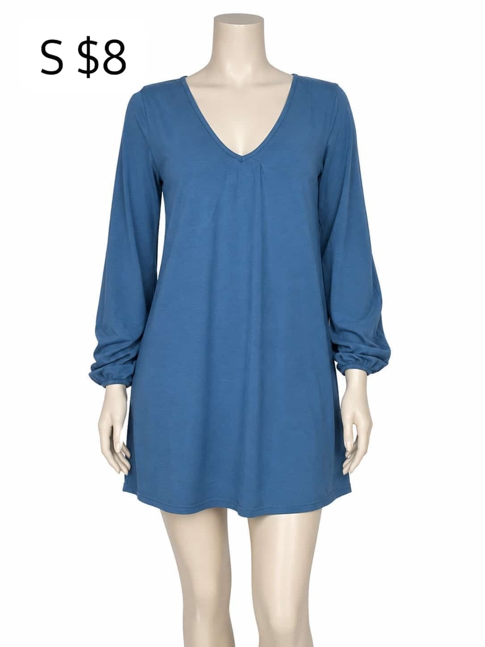 Long Sleeve V-Neck Tunic Dress in Slate Blue